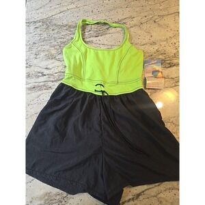 VTG 80s Swimsuit 18 One Piece‎ Halter Tank Color Block Sun Streak Newport News